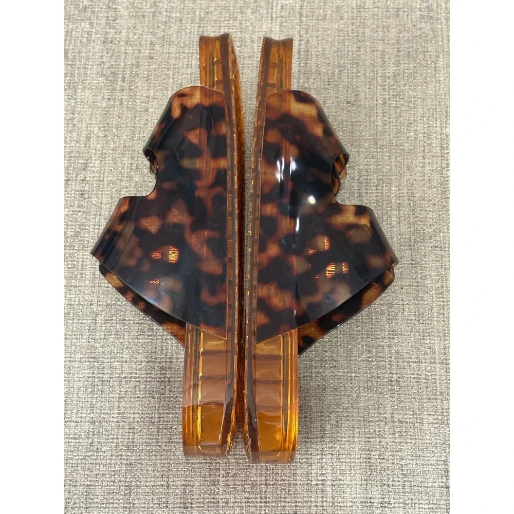 Dolce Vita Julisa Tortoise Vinyl Double Strap Jelly Slide Sandals Brown Womens 9